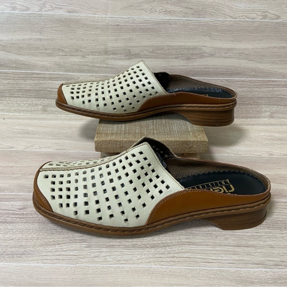 RIEKER / Doris Leather Slip On Clog White Perforated Size 38 (US 7-7.5)